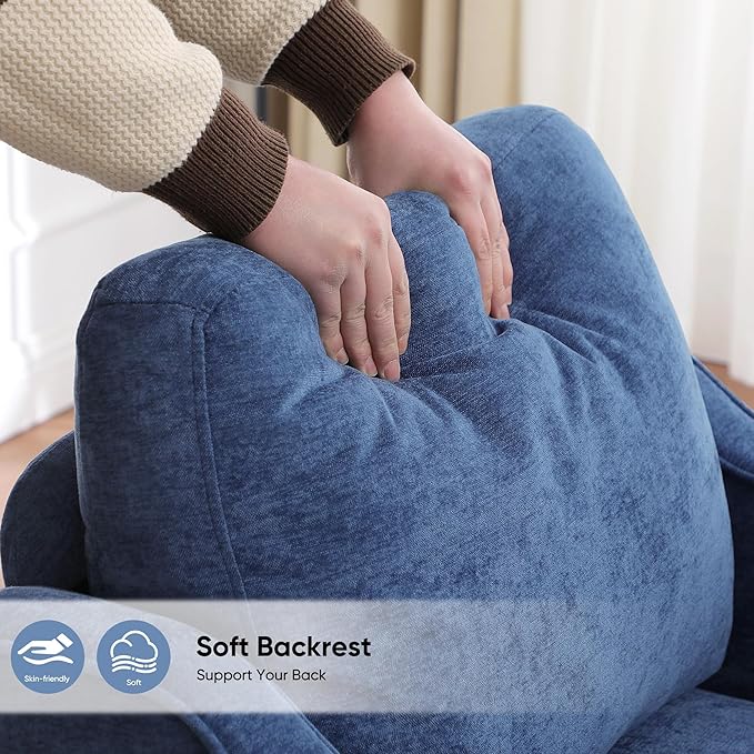 Accent Chairs Set of 2, Upholstered Living Room Chairs with Side Pockets, Mid Century Modern Reading Chair for Bedroom, Comfy Armchair Single Sofa Side Chair for Office, Small Room, Blue