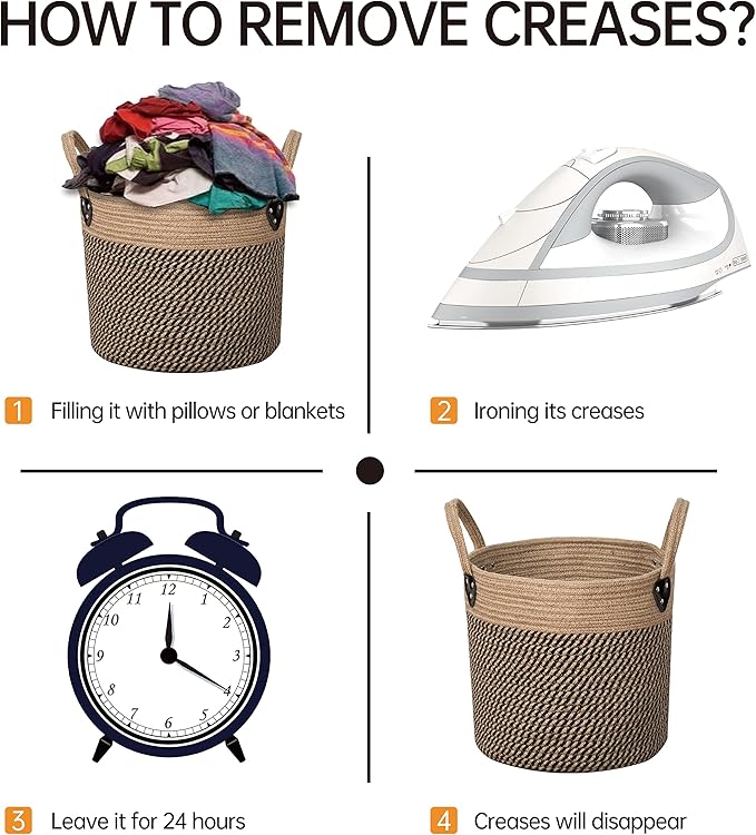 14"x12" Natural Jute Rope Woven Storage Basket with Handles for Plant, Blankets,Toys,Clothes,Shoes - Living Room Home Decor,Multifunctional Basket for Organizer,Picnic,Artificial Tree