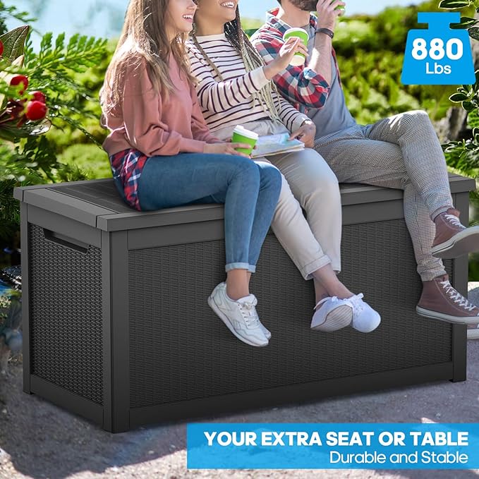 267 Gallon Deck Box Large Outdoor Storage for Patio Furniture,Outdoor Cushions,Garden Tools and Pool Supplies,Waterproof,Resin,Lockable(Black Rattan)