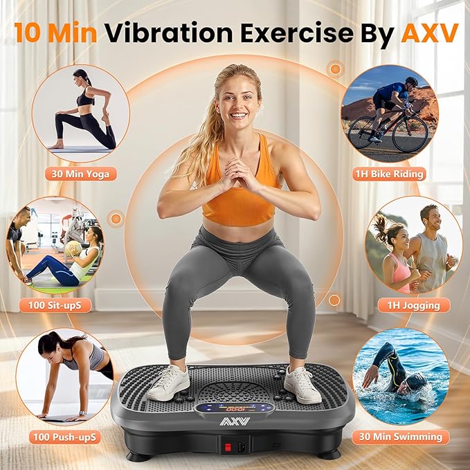 AXV Vibration Plate Fitness Platform Exercise Machine Vibrating Lymphatic Drainage Shaking Full Body Shaker Workout Vibrate Stand Shake Board Sport Gym for Weight Loss Fat Burner for Women Men
