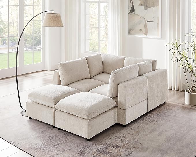 Modular Sectional Sofa, Convertible Sofa Couch Modular Sofa with Ottoman, Sectional Sofas for Living Room Small Apartments