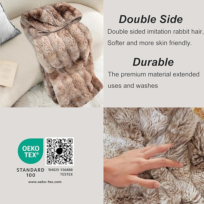 Bcareself Faux Fur Blanket Two Sided Ultra Soft Fluffy Reversible Fuzzy Throw Blanket for Women Men Double Sided Ombre Faux Luxe Faux Fur Thick Minky Blanket for Couch Bed