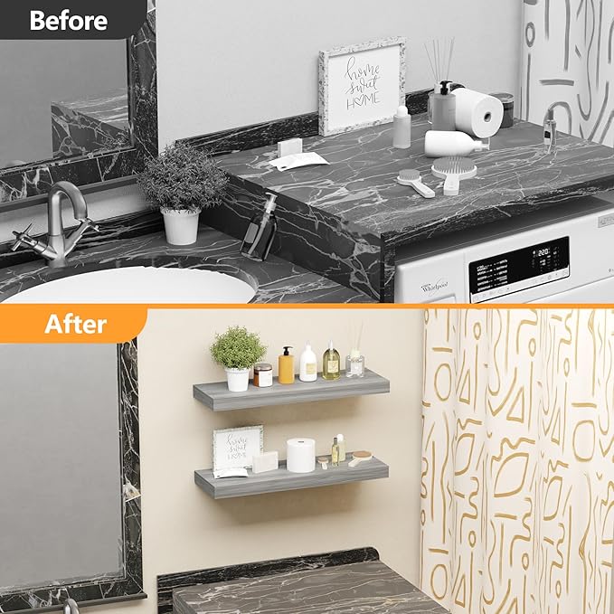 BAMEOS Floating Shelf,Wall Shelf,Decor Wall Mounted Shelves,Hanging Shelf Set L24xW6 for Bathroom Kitchen Living,Kitchen,Room Bedroom Storage,Walnut