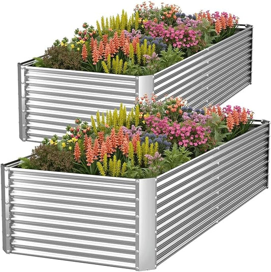 2 Pack 8x4FT Tall Galvanized Raised Garden Bed Outdoor,Metal Garden Bed for Vegetables,Steel Raised Beds for Gardening,Above Ground Garden Box for Flower-Y2G