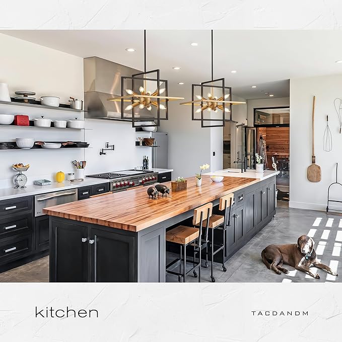 18.9'' Black Gold 8-Light Sputnik Chandelier Modern Industrial Adjustable Hanging Geometric Pendant Light Fixture for Entryway Foyer Stairway Hallway Bedroom Living Room Kitchen Island