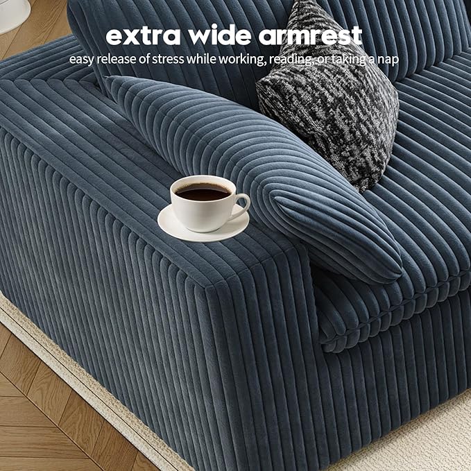 157.5" Cloud Couch Oversized Modular Sectional Sofa for Living Room,Modern Sofa with Deep Seat，8 Seater Boneless Couch with 2 Ottoman,Comfy Upholstered Couches for Apartment, Studio, Office,Blue