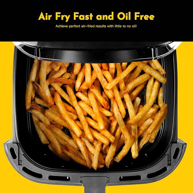 8.5QT Air Fryer, Upgraded Family Size Capacity, Visual Window, Square Basket Dials Stainless Steel Air Fryers, Reheat Leftovers, Easy Cooking for Healthier Breakfast & Dinner in Minutes