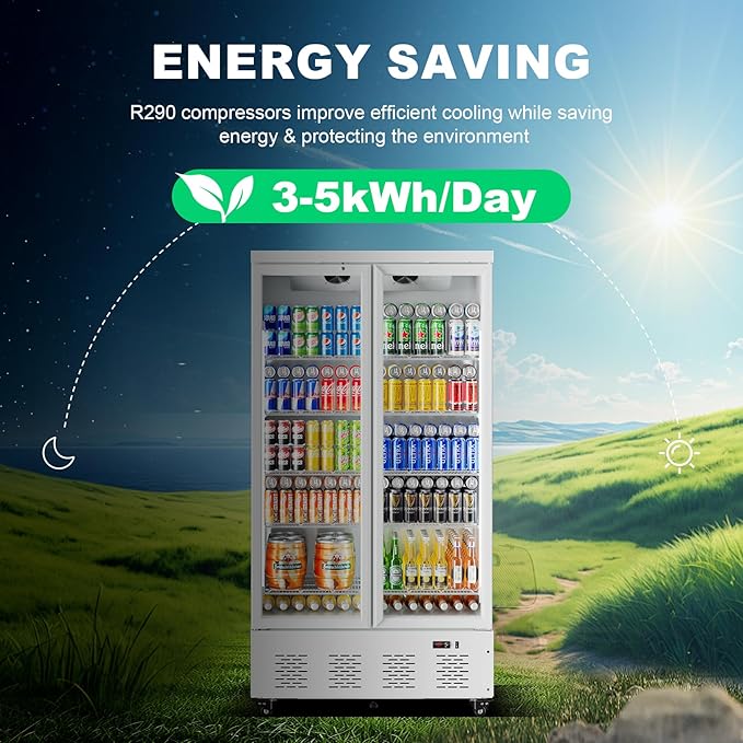 30.5 Cu.ft. Commercial Refrigerators 2 Glass Door Commercial Beverage Refrigerators Upright Display Cooler with Soft LED Light and 10 Adjustable Shelves for Restaurant Grocery Stores Home