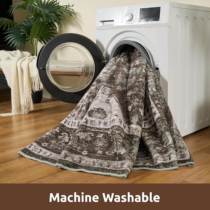 AMOAMI-4X6 Area Rugs for Living Room -Soft Vintage Bedroom Rugs-Non Slip Washable Rug-Throw for Living Room Bedroom Bedside Dining Room Office Brick/Brown