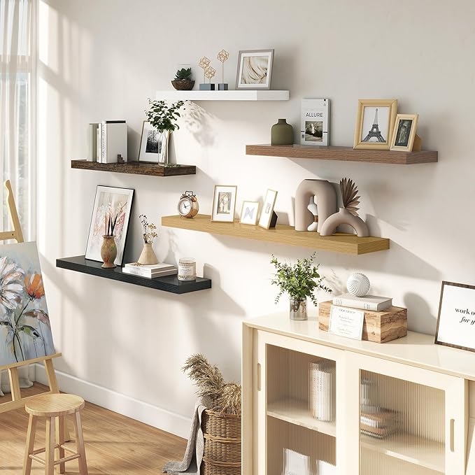 36 Inches Floating Shelves for Wall, 9.3" Deep Long Floating Shelves Set of 2, Large Display & Storage Shelf, Wall Shelf for Bathroom Bedroom Living Room Kitchen Office, Black