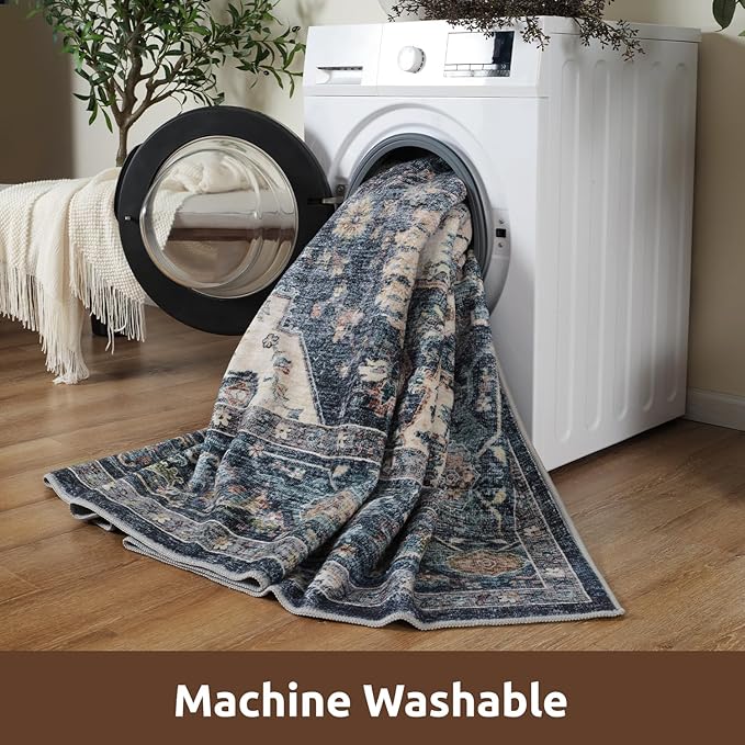 AMOAMI-Area Rug 6X9 Rugs for Living Room-Vintage Soft Blue Rugs for Bedroom-Non Slip Carpet-Machine Washable Rug for Dining Room Living Room Bedroom Office Under Table