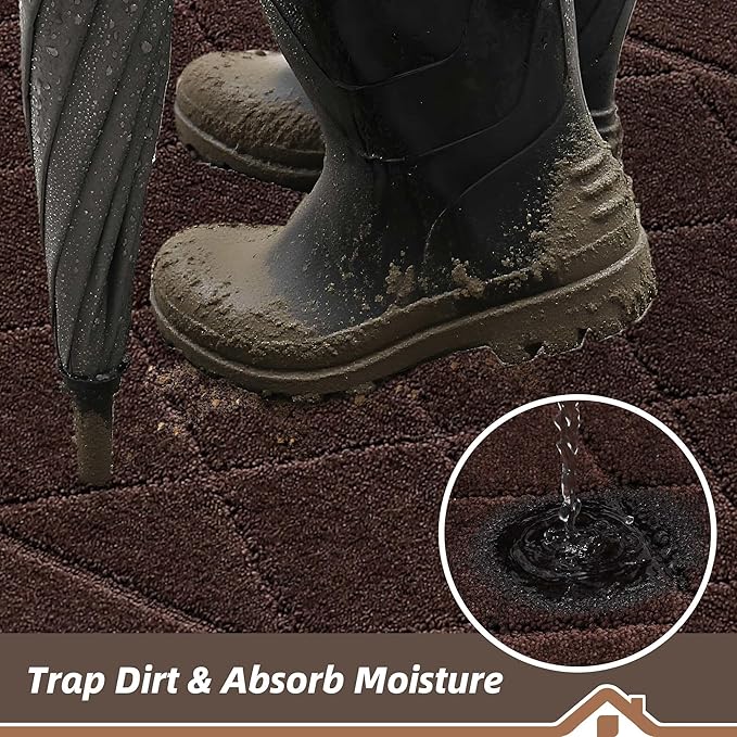 BEQHAUSE Dirt Trapper Door Mat 24" x 60", Doormat Non-Slip Entryway Rugs Washable, Dog Door Mat Stain Resistant and Absorbent Welcome Floor Mat for Front Back Door, Muddy Wet Shoes & Paws, Brown