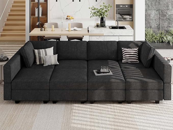 Belffin Modular Sectional Sleeper Sofa Bed Convertible Sectional Couches for Living Room. Black Couch