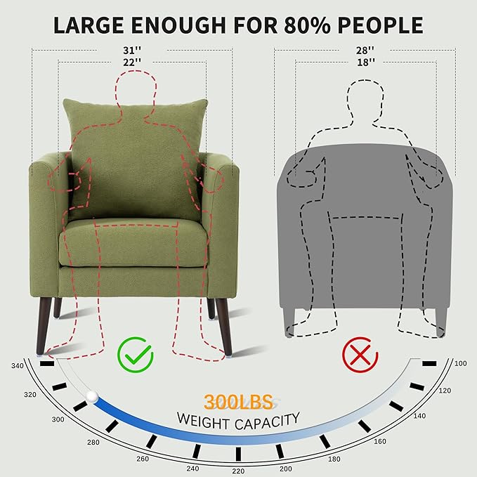 Barrel Accent Chair Set of 2 with Back Pillow, Large Upholstered Armchair with Solid Wood Legs Modern Reading Chairs for Living Room Bedroom