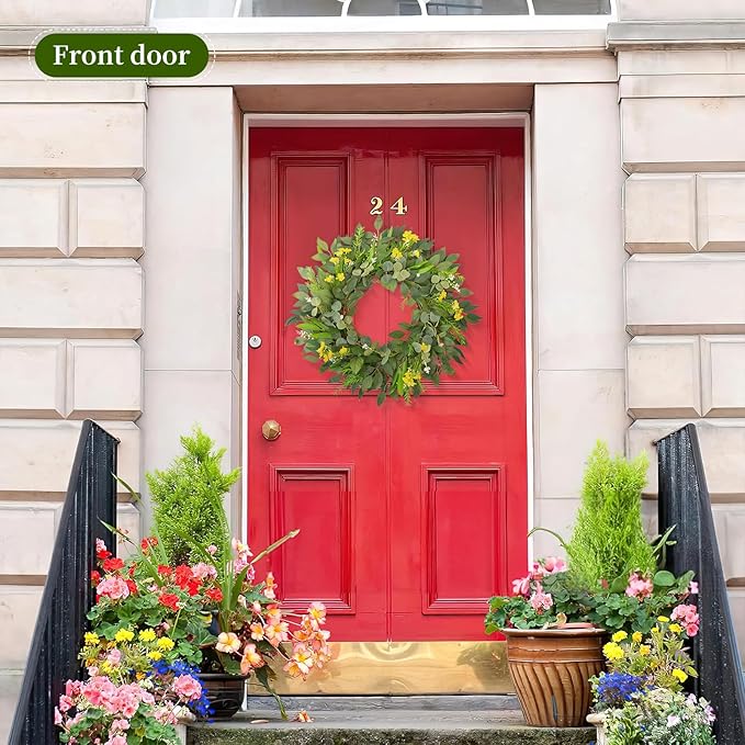 24 Inch Eucalyptus Greenery Wreaths for Front Door, Large Artificial Outdoor Spring Summer Wreath for Porch, Window, Farmhouse, Home Decor - All Seasons
