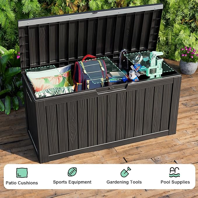 87 Gallon Deck Box Large Outdoor Storage for Patio Furniture,Outdoor Cushions,Garden Tools and Pool Supplies,Waterproof,Resin,Lockable(Black)