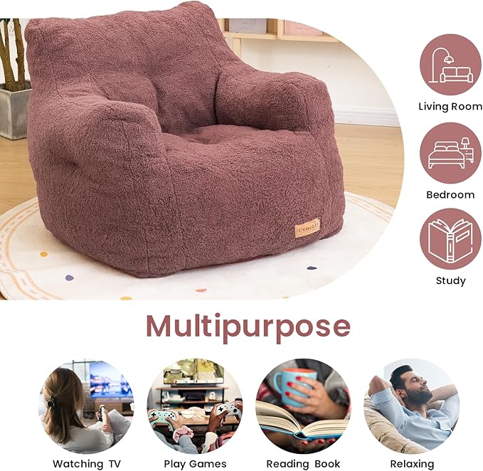 Bean Bag Chair with Filler, Bean Bag Sofa with Tufted Soft Stuffed Filling, Fluffy and Lazy Sofa, Comfy Cozy BeanBag Chairs with Memory Foam for Dorm, Apartment, Living Room (Red)