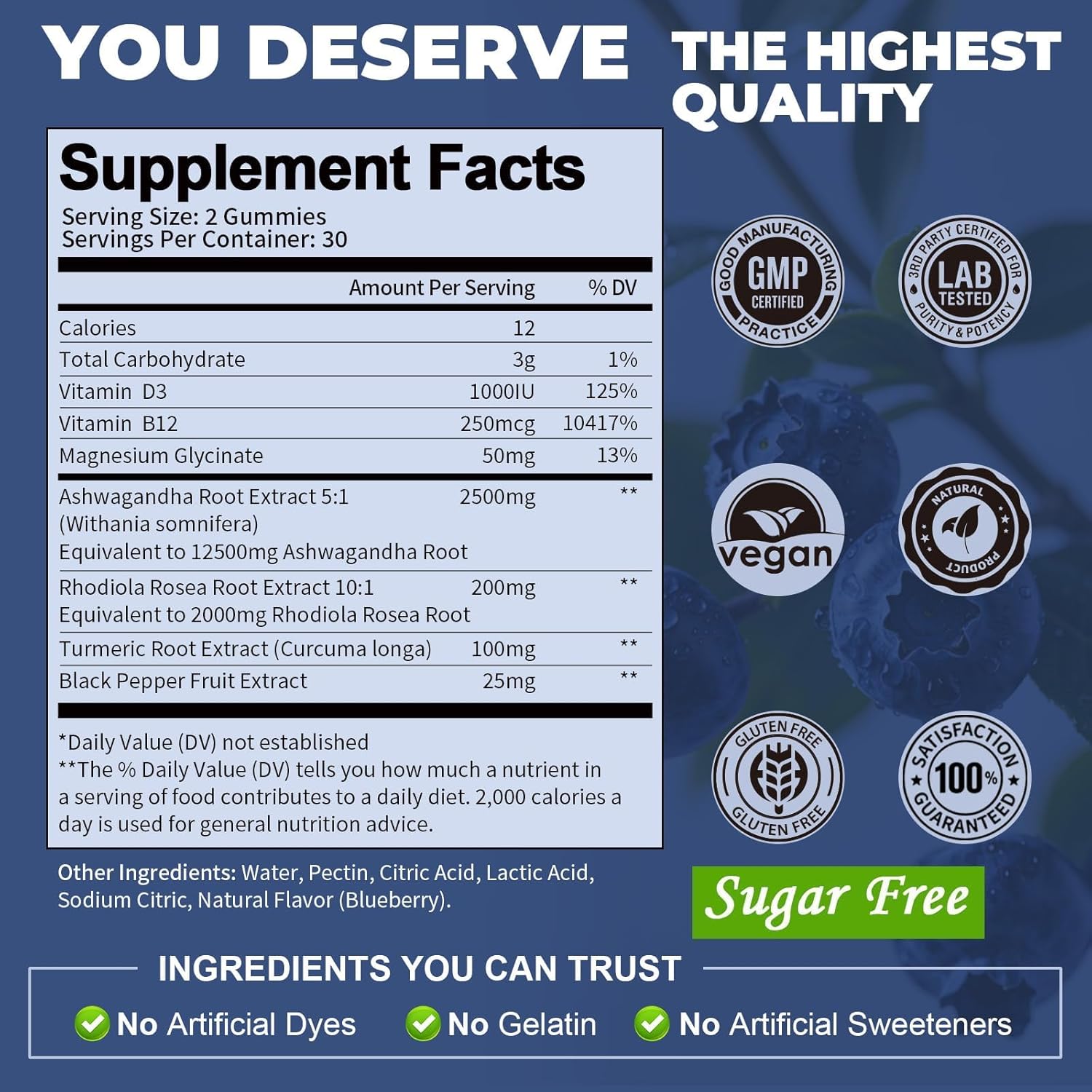 (2 Packs) Sugar Free Ashwagandha Filled Gummies w/Vitamin D3, Magnesium Glycinate, Rhodiola, Ultra Strength Ashwa Root Supplements for Women & Wen, for Relaxation, Energy, Cortisol Gummies