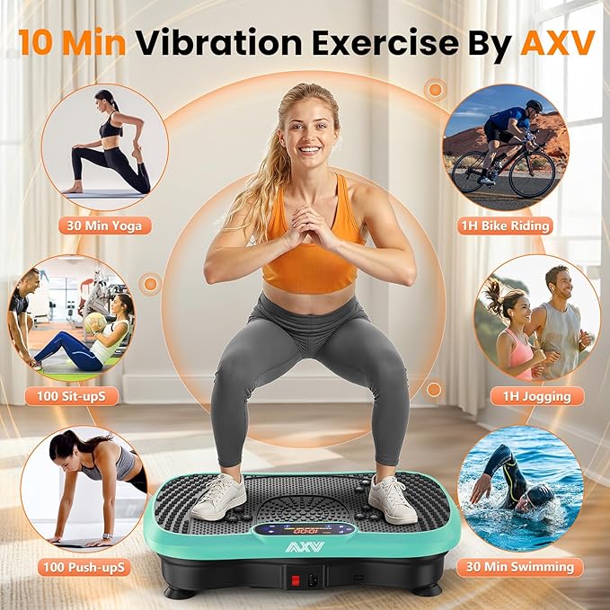 AXV Vibration Plate Fitness Platform Exercise Machine Vibrating Lymphatic Drainage Shaking Full Body Shaker Workout Vibrate Stand Shake Board Sport Gym for Weight Loss Fat Burner for Women Men