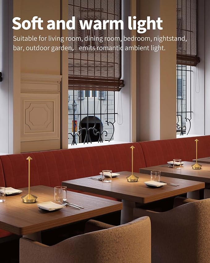 Modern Cordless Table Lamp Set of 2, Portable LED Desk Lamps, 5000mAh Rechargeable Battery Operated Lighting for Bedroom Dining Room Restaurant Coffee Shop Camping Night Light (Gold)