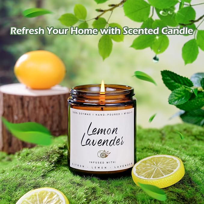 Auelife Scented Candle for Home | Lemon Lavender Candle | Aromatherapy Candles - Soy Candles for Home Scented, Gifts for Women Men, Lemon Fragrance -7oz, Single-Wick