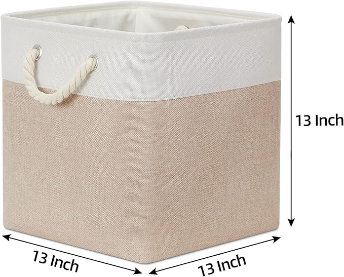 Bidtakay Fabric Storage Baskets for Organizing Beige 13 Inch Collapsible Square Baskets 3 Pack Organization Bins Large Cube Storage Bins Closet Baskets for Shelves Clothes