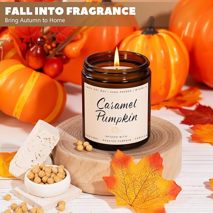 Auelife Fall Candle, Caramel Pumpkin Scented Candle – Fall Soy Candles for Home, Cozy Autumn Aromatherapy Candles, Sweet Pumpkin & Caramel Fragrance | Gift for Women, Home Décor
