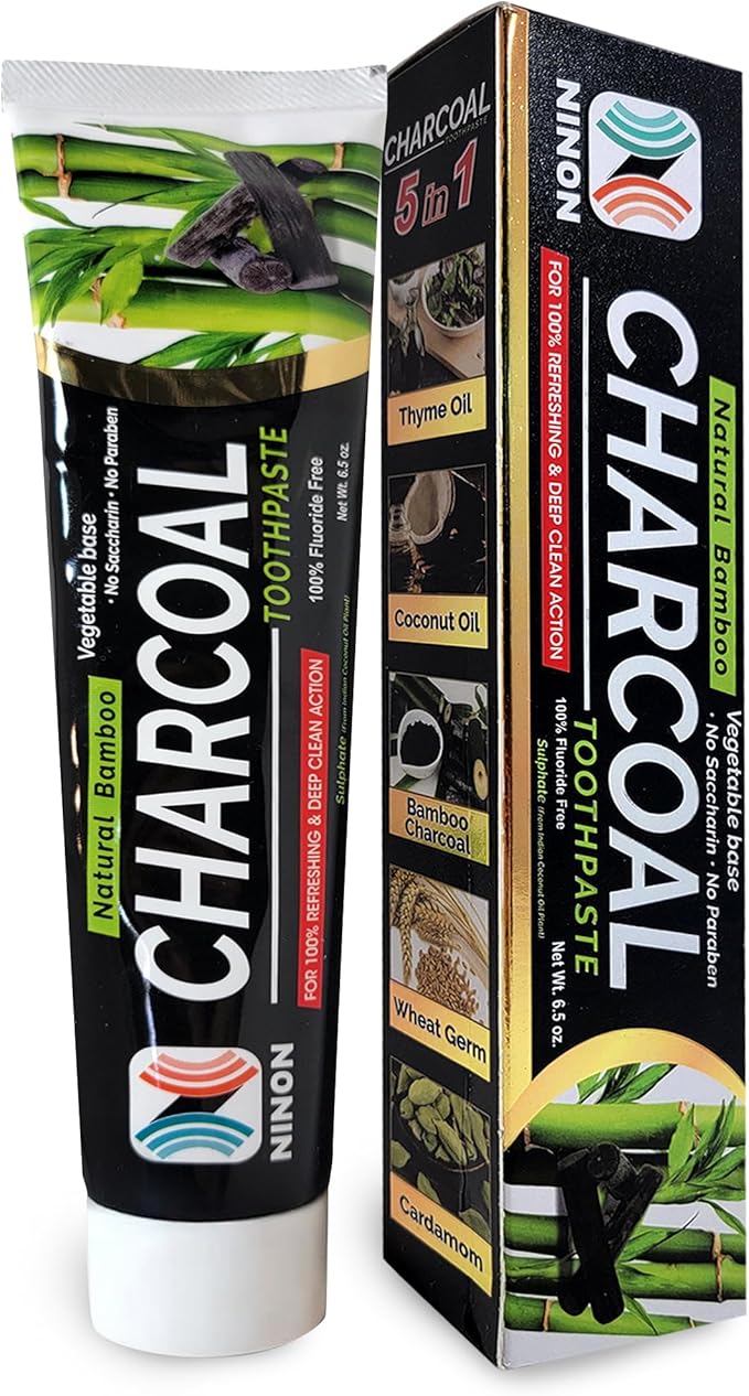 Activated Charcoal Whitening Toothpaste, Fluoride-Free, Enamel-Safe, Natural Mint Flavor, 6.5oz Tube for Stain Removal and Fresh Breath Pack of 1