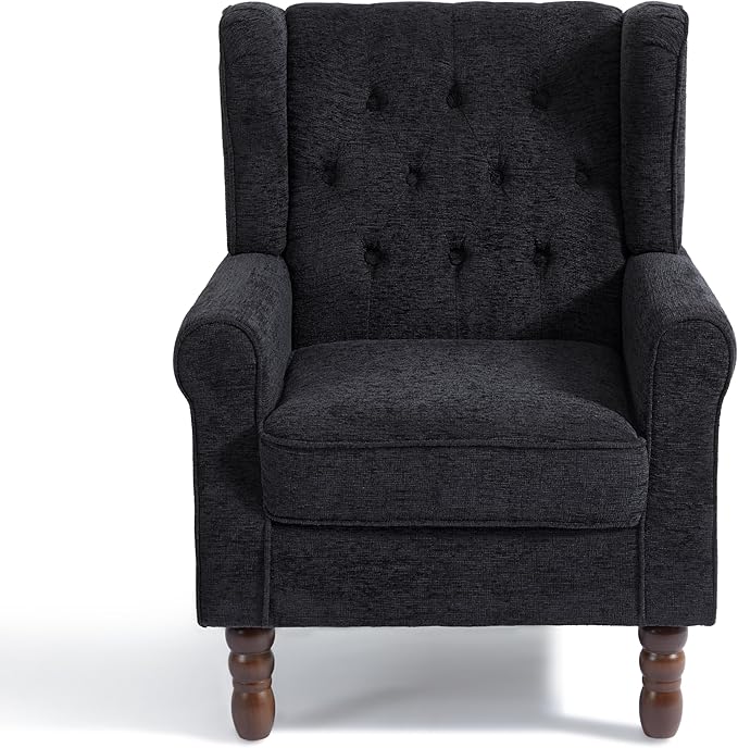 Accent Chair, Upholstered Armchair with Button Tufted High Back & Solid Wood Legs, Comfy Wingback Reading Single Sofa Chair for Small Spaces, Living Room, Bedroom (Blue, Set of 2)