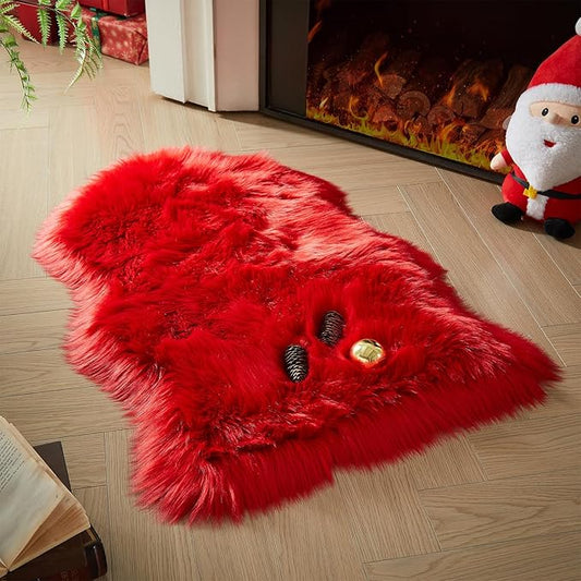 AMTOVO Faux Fur Rug, Red Small Area Rug, Fluffy Sheepskin Rug, Fuzzy Ultra Soft 2 x 3 ft Shag Rugs for Bedroom Sofa Throw Cushion Room Decor, Sheepskin