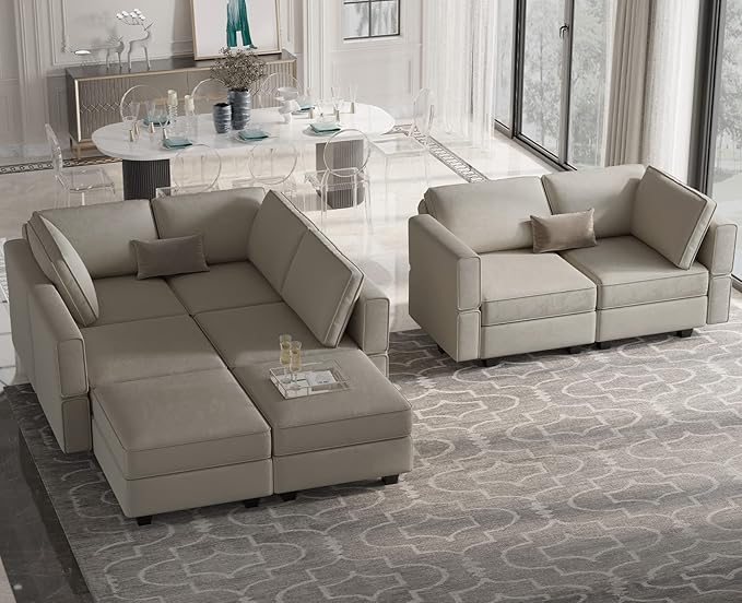 Belffin Modular Sectional Sofa with Storage Chaises Sectional Sleeper Sofa Couch 8 Seat Sectional Bed Grey