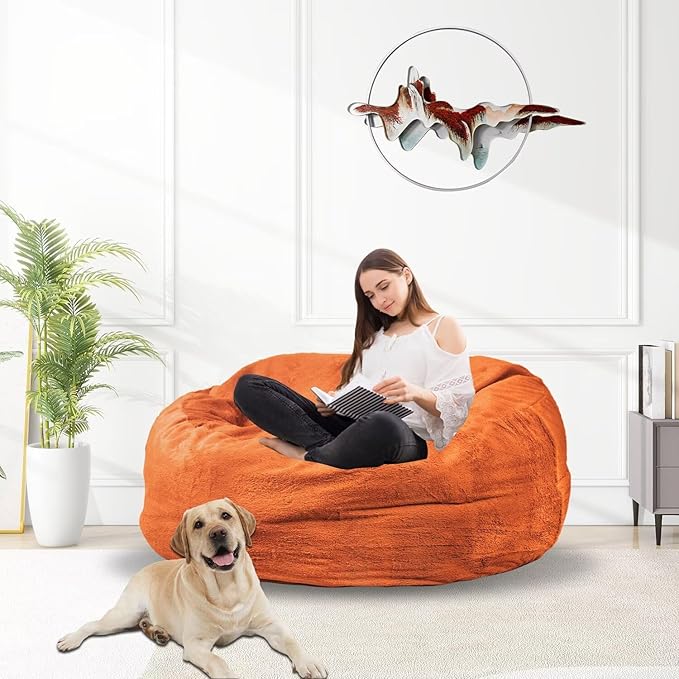 Bean Bag Chair for Adults 3FT,Soft Removable Cover for Teens/Girls Bedroom,Fluffy Giant Round Floor Beanbag Lounger Chairs (No Filler,Orange)