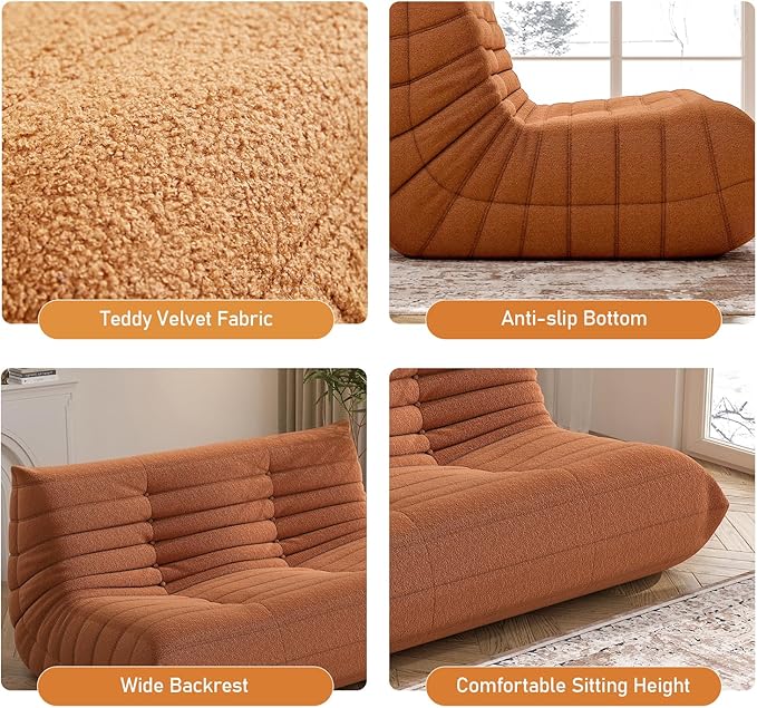 Bean Bag Chair, Loveseat Fireside Chair Bean Bag Sofa Large Bean Bag Chair for Adults, 2 Seater Bean Bag Chairs for Teens with High Density Comfortable Foam, Bean Bag for Living Room, Bedroom (Orange)