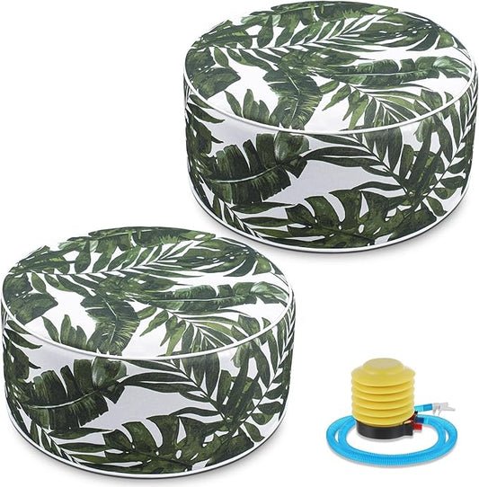2 Pack Outdoor Inflatable Ottoman Waterproof Inflatable Pouf Foot Rest with Handle D21 x H9 Portable for Patio Camping Garden or Home