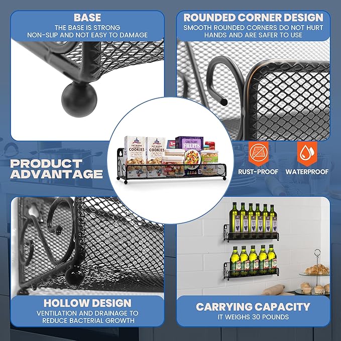 2 pack spice rack organizer for wall mounted or countertop, Jars Storage Organizer, Cabinet Holder, kitchen metal spice seasoning storage for RVs, Cabinet, Pantry Doors, Bathroom, Shower, Home Decor