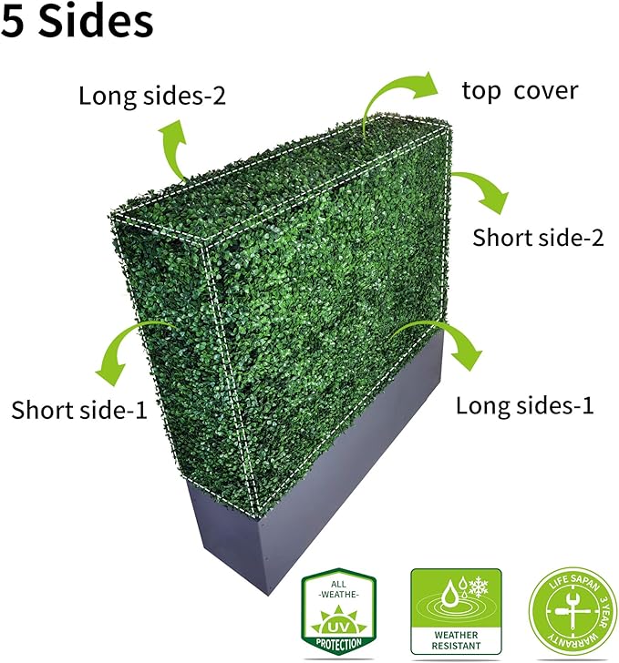AGPL Upgraded Artificial Boxwood Hedge Wall with Dark Gray Stainless Steel Planter Box (79" Height 48" Width 12" Deep) Room Divider and Privacy Wall (79)