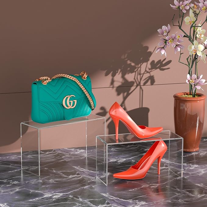 Acrylic Display Risers 6pcs, Clear Rectangular Display Organizer Stands, Acrylic Display for Funko Pop Figure, Desserts, Cupcake, Toys, Collectibles, Merchandises - 7.5''x8''x8.5''x9''x9.5''x10''