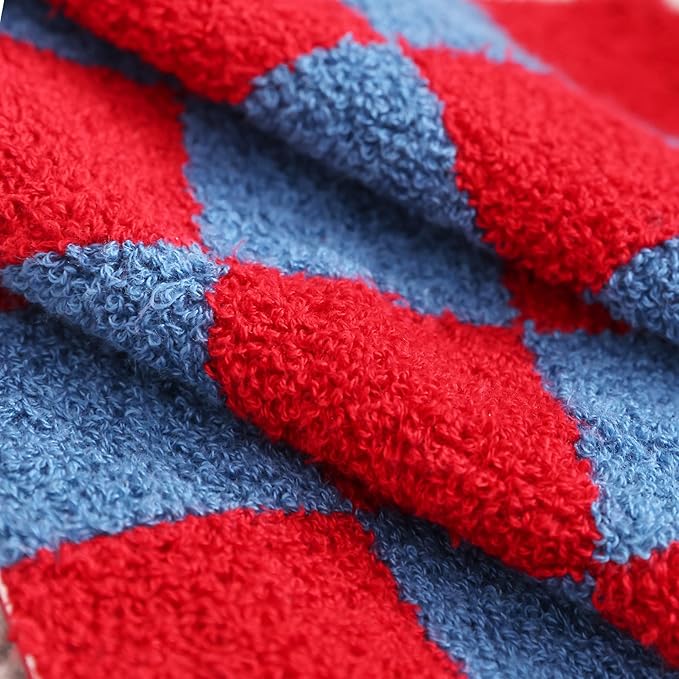 Alysheer Checkered Embroidered Decorative Throw Pillow Covers 18"x 18" Set of 2, Classic Chic Red Blue Plaid Tufted Patterned Cotton Canvas Cushion Case for Sofa Couch Bed Living Room