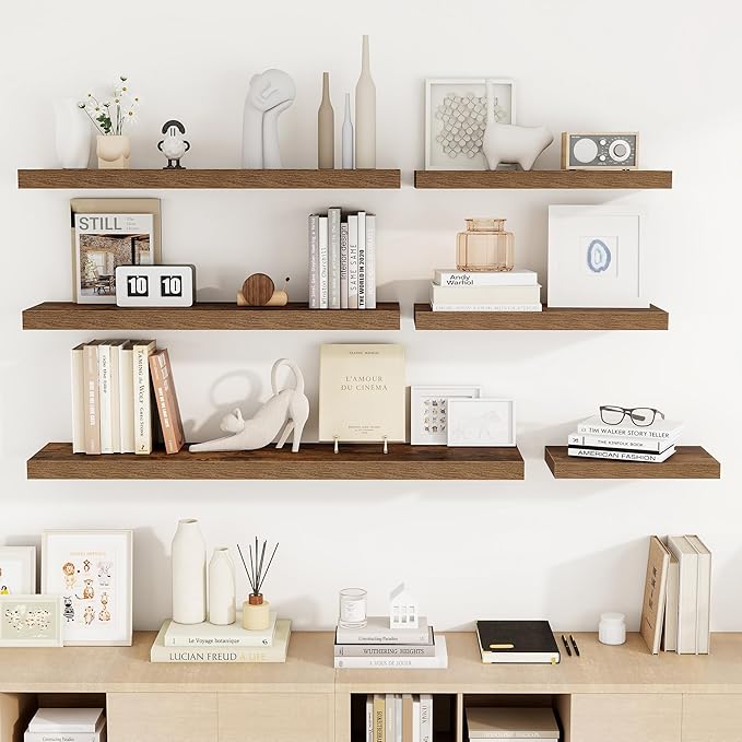 36 Inch Floating Shelves, 36"x9.25"x1.5" Inch Deep Floating Shelves for Wall, Wooden Shelves for Bathroom, Bedroom, Living Room, Brown