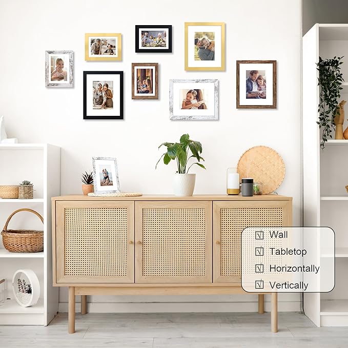 4x6 Picture Frame Set of 4, 4 x 6 Wood Photo Frames with Mat for 3.5x5, Rustic Natural Wooden Frame with Real Glass Cover for Wall and Tabletop Display,Distressed White