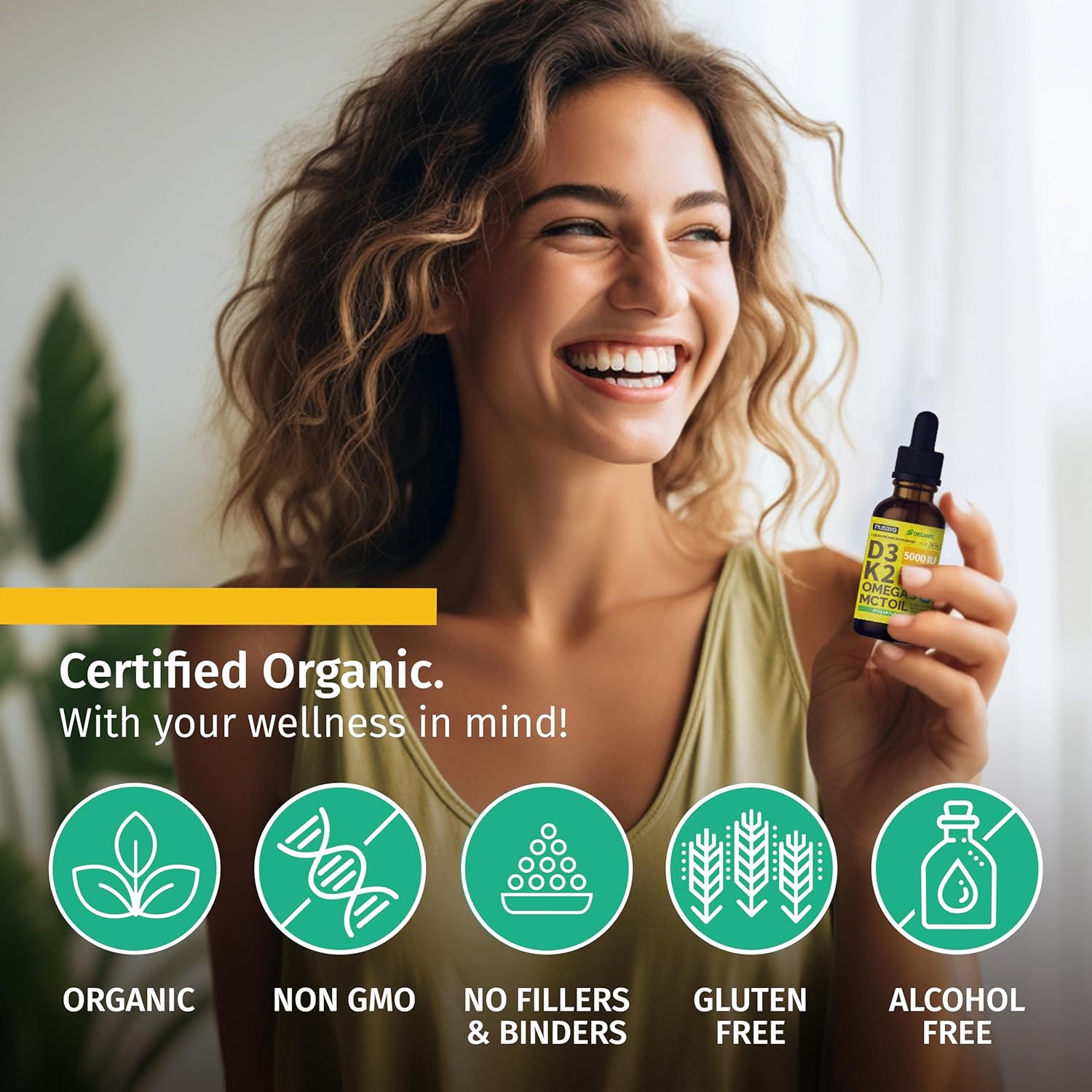 (2 Pack) Organic Vitamin D3 K2 Drops with MCT Oil Omega 3, Maximum Strength Vitamin D Liquid 5000 IU, No Fillers, Non-GMO Liquid D3 for Faster Absorption and Immune Support (Pineapple, 2 Fl Oz)