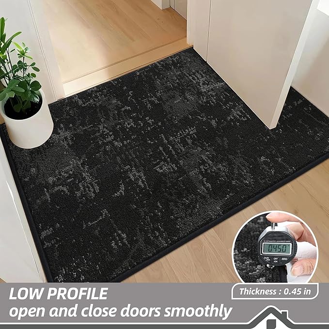 BEQHAUSE Dirt Trapper Door Mat 24"x36" Non-Slip Door Mats Washable Entryway Rugs Stain Resistant Doormat Absorbent Welcome Floor Mat for Front Back Door, Muddy Wet Shoes & Paws,Black