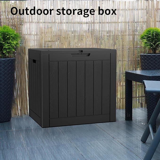 37 Gallon Deck Box Large Outdoor Storage for Patio Furniture,Outdoor Cushions,Garden Tools and Pool Supplies,Waterproof,Resin,Lockable(Black)