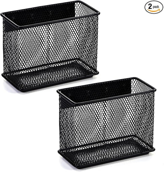 4.5'' × 2.2'' × 3.5'' Magnetic Basket for Whiteboard Black Magnetic Basket for Fridge Magnetic Organizer Holder with 4 Strong Magnets Magnetic Holder for Refrigerator Locker, Set of 2