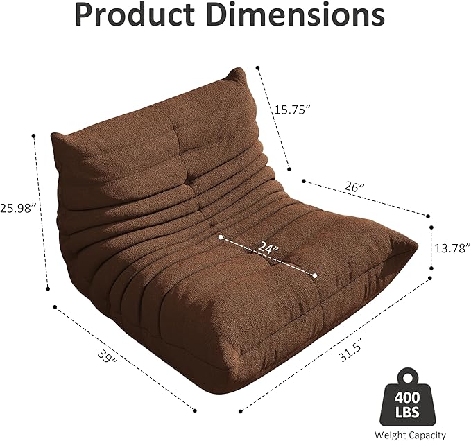 Bean Bag Chair, Oversized Bean Bag Chair for Living Room, Fireside Chair for Adults with Memory Foam Filled, Big Accent Sofa Lounge Floor Sofa for Gaming, Reading, Relax, No Assembly Required(Coffee)