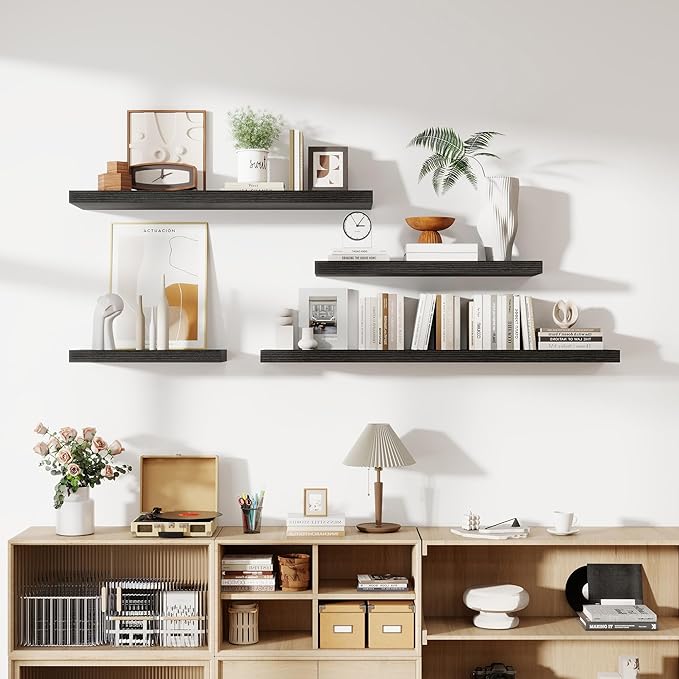 48 Inch Floating Shelves, 11.6 Inch Deep Floating Shelves for Wall, Floating Shelf with Invisible Brackets, Deep Shelves for Bathroom, Bedroom, Living Room, 1 Pack, Black