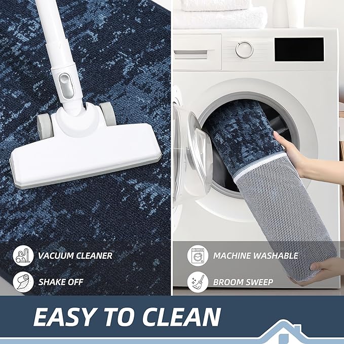 BEQHAUSE Dirt Trapper Door Mat 20"x32" Non-Slip Door Mats Washable Entryway Rugs Stain Resistant Doormat Absorbent Welcome Floor Mat for Front Back Door, Muddy Wet Shoes & Paws,Blue