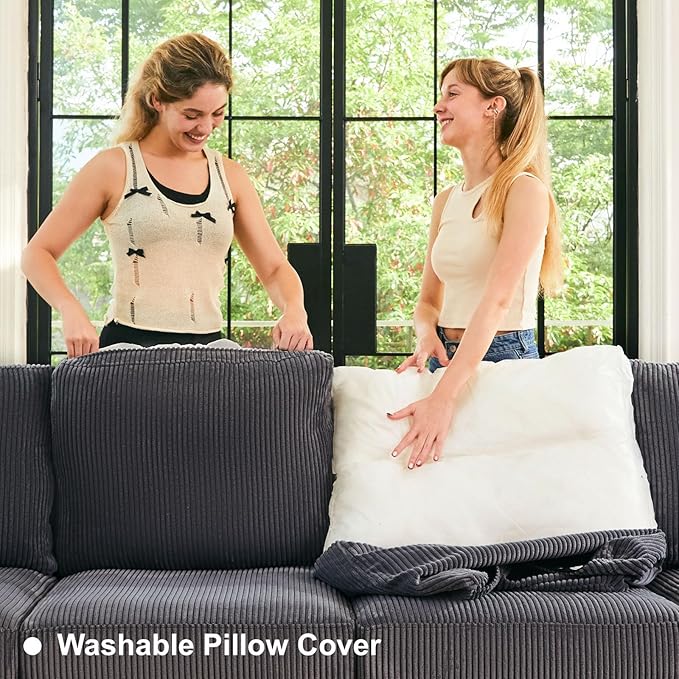 Belffin Oversized 12 Seat Modular Sectional Sleeper Sofa Convertible Sofa with Storage Seat Large Corduroy Modular Sectional Couch for Living Room Dark Grey