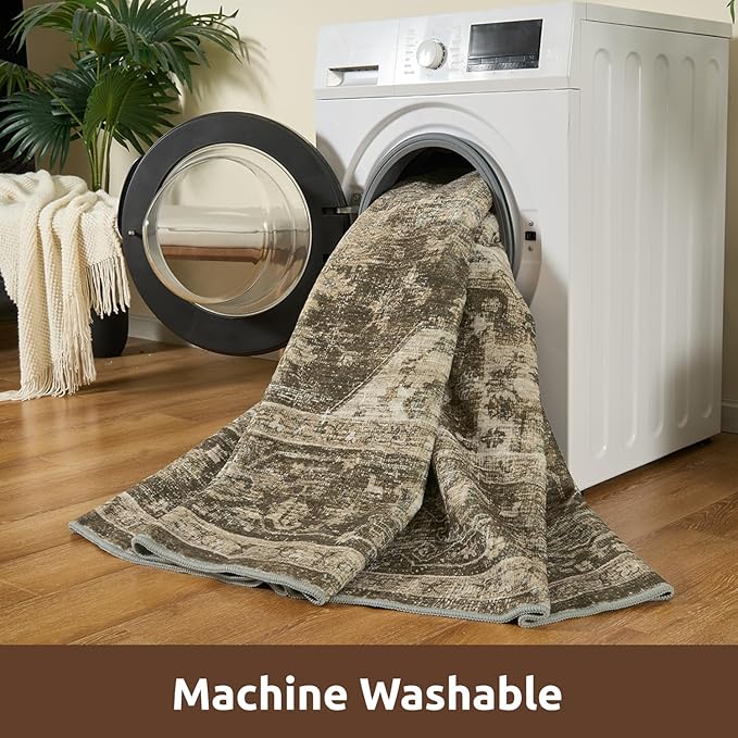 AMOAMI-Area Rug 5X7 Rugs for Living Room-Vintage Soft Coffee&Brown Rugs for Bedroom-Non Slip Carpet-Machine Washable Rug for Dining Room Living Room Bedroom Office Under Table