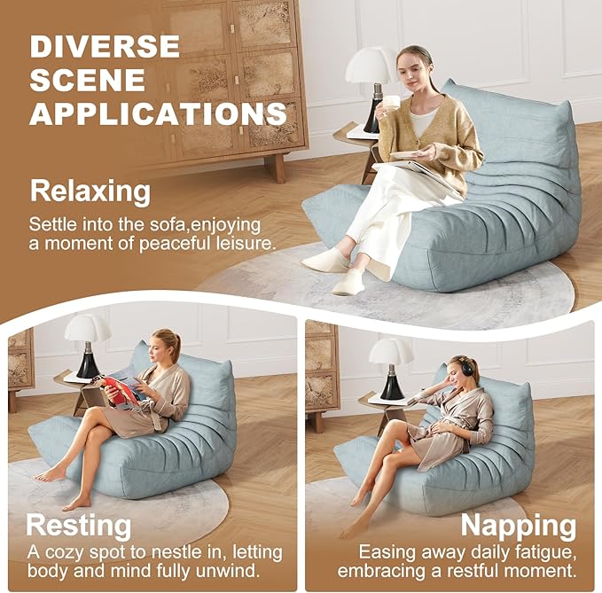 Bean Bag Chair for Adults, Bean Bag Sofa - Adult Size with Soft Waterproof Fabric for Living Room, Apartments, Reading Corner, Gaming, and Movie Venue (Mist Blue)